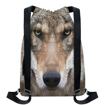 Jungle Wolf Print Drawstring Backpack