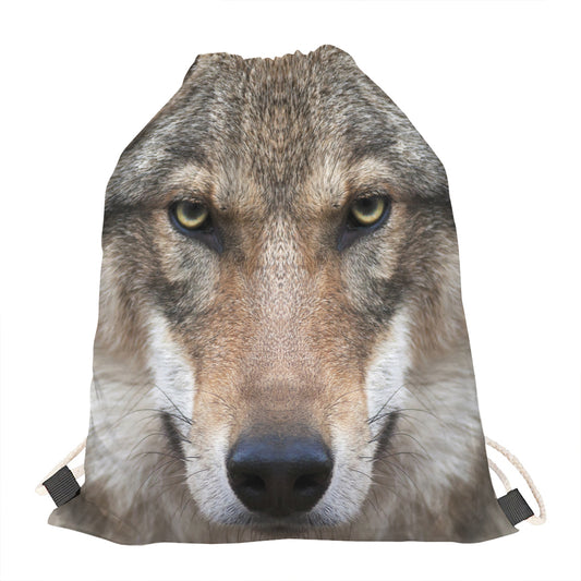 Jungle Wolf Print Drawstring Bag