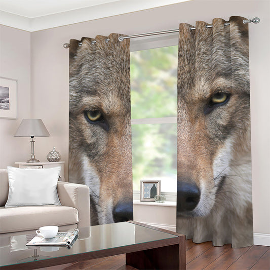Jungle Wolf Print Grommet Curtains