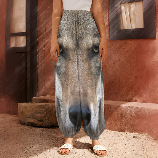 Jungle Wolf Print Harem Pants