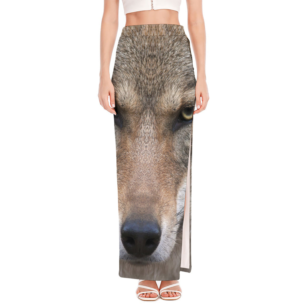 Jungle Wolf Print High Slit Maxi Skirt