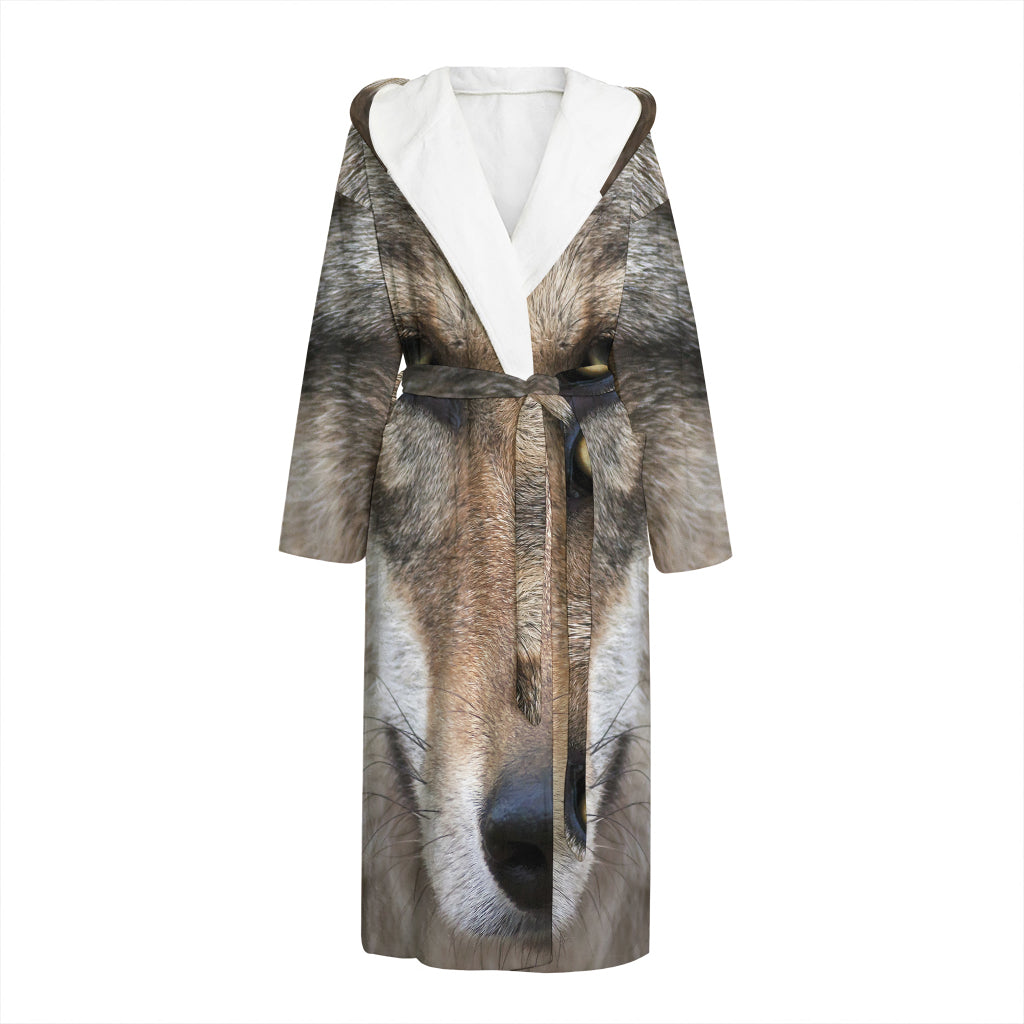 Jungle Wolf Print Hooded Bathrobe