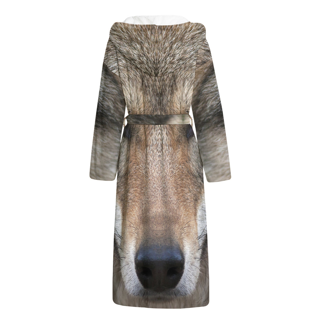 Jungle Wolf Print Hooded Bathrobe