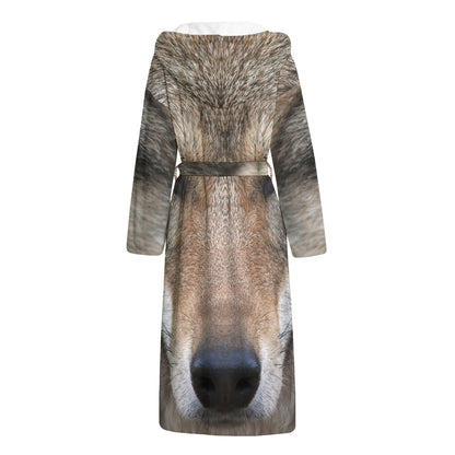 Jungle Wolf Print Hooded Bathrobe