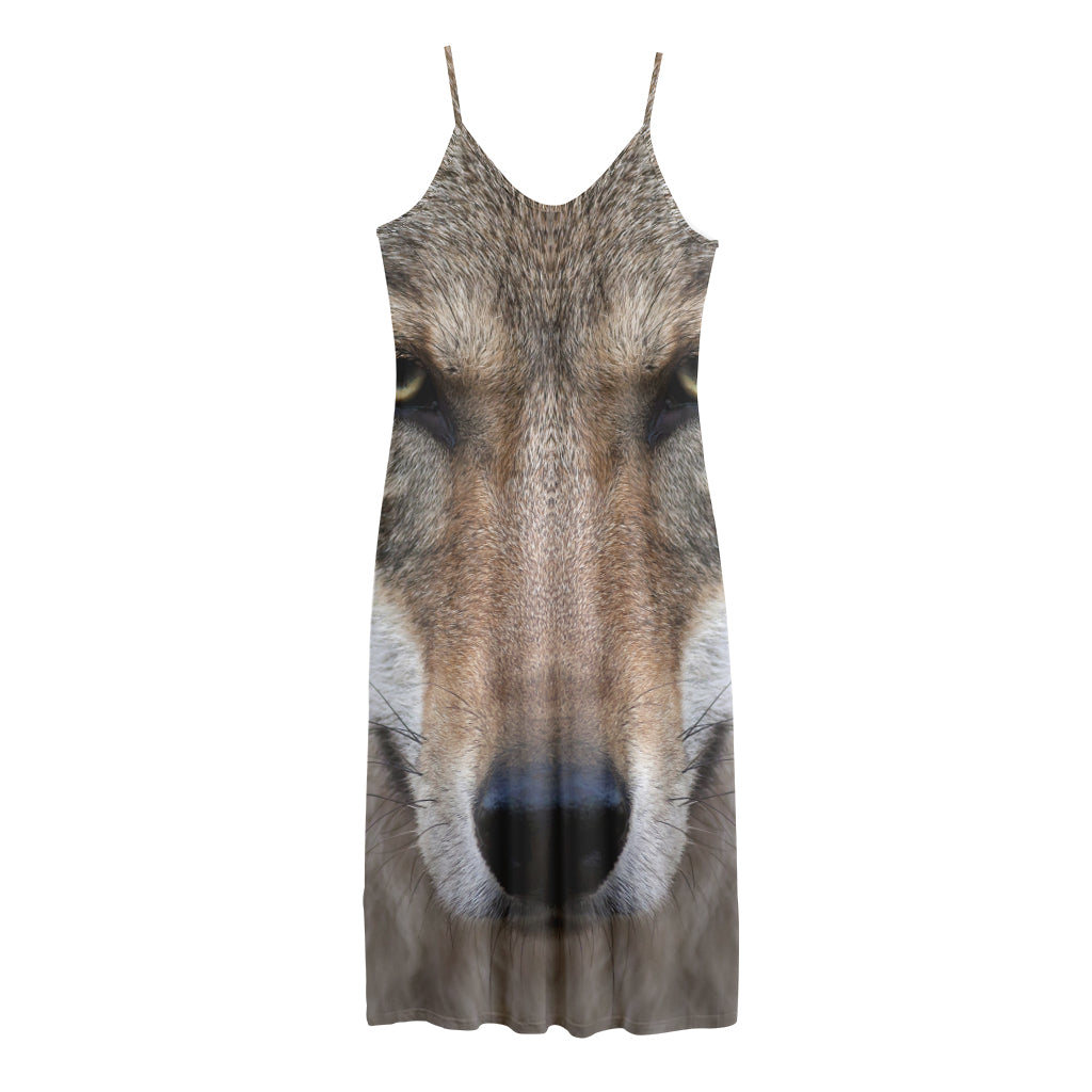 Jungle Wolf Print Jersey Midi Cami Dress