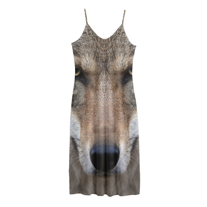 Jungle Wolf Print Jersey Midi Cami Dress