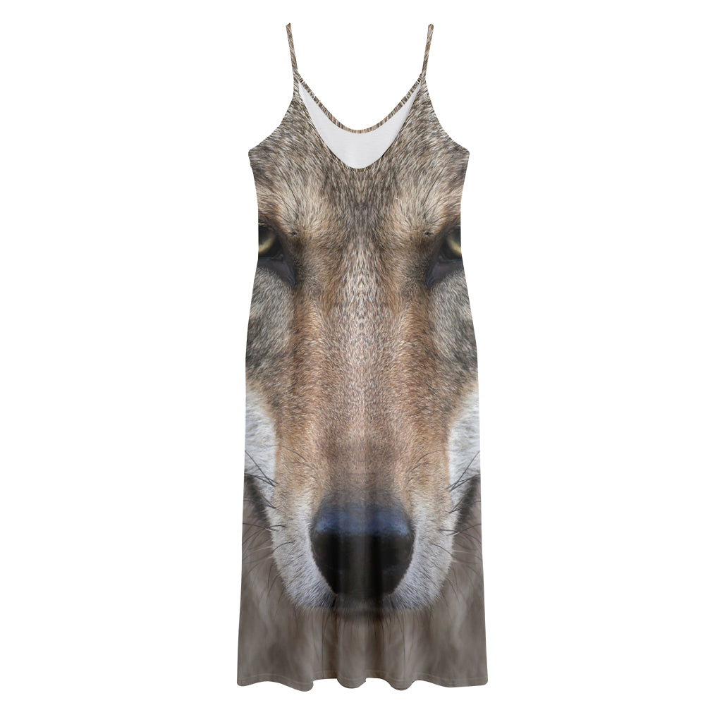 Jungle Wolf Print Jersey Midi Cami Dress