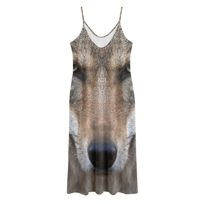 Jungle Wolf Print Jersey Midi Cami Dress