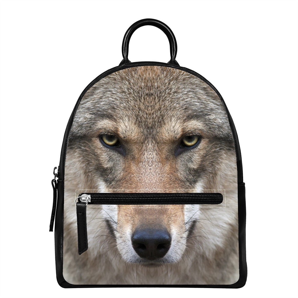 Jungle Wolf Print Leather Backpack