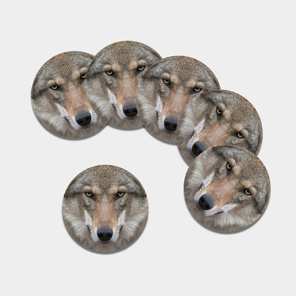 Jungle Wolf Print Leather Coaster Set
