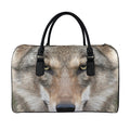Jungle Wolf Print Leather Duffel Bag
