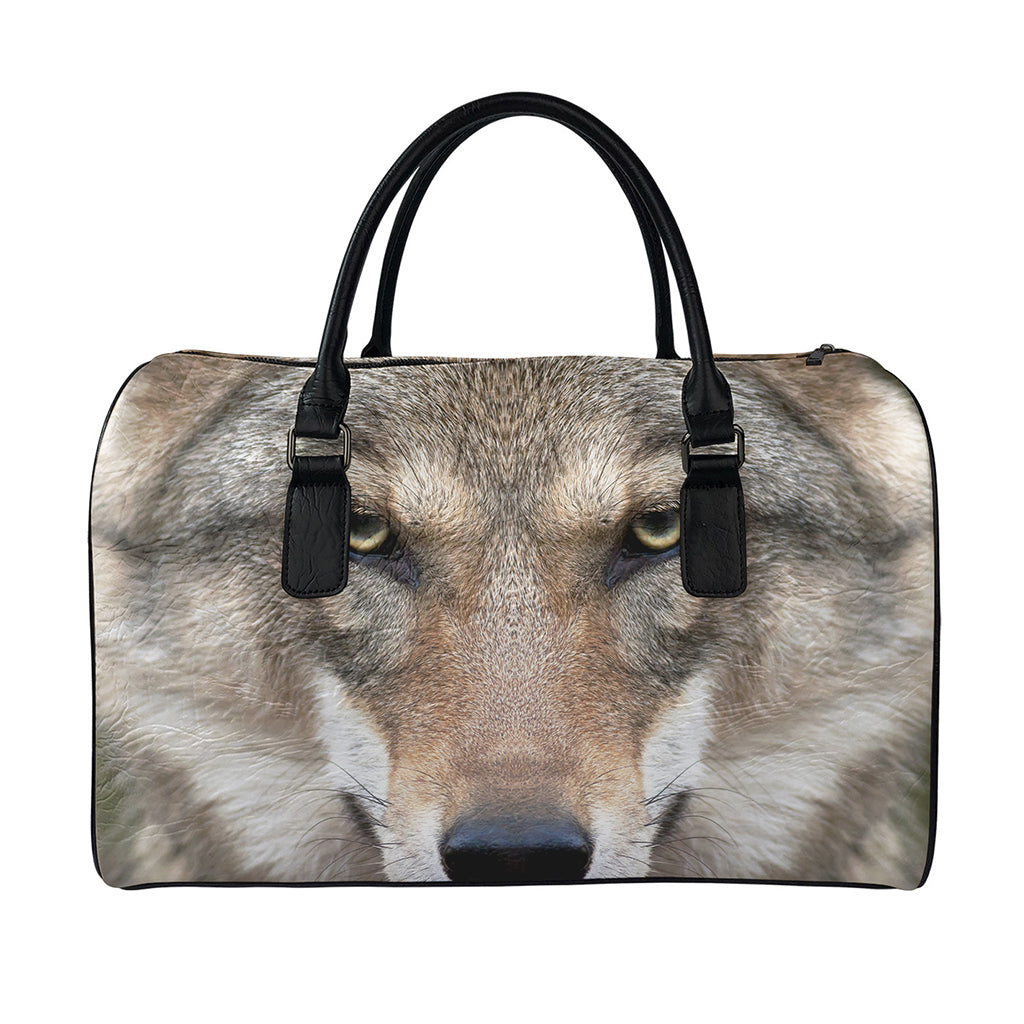 Jungle Wolf Print Leather Duffle Bag