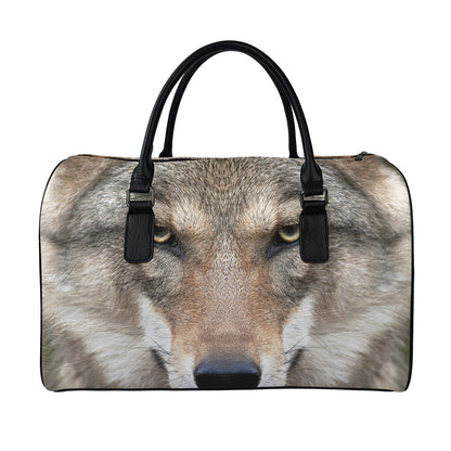 Jungle Wolf Print Leather Duffle Bag