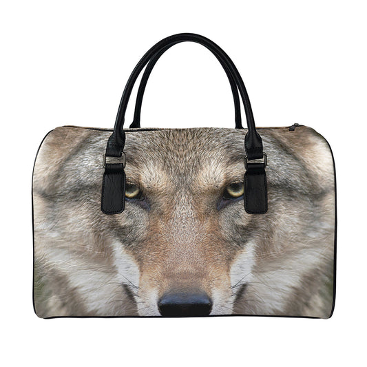 Jungle Wolf Print Leather Duffle Bag