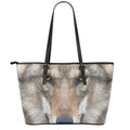Jungle Wolf Print Leather Tote Bag With Zipper