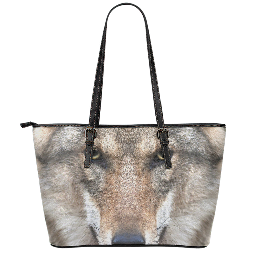 Jungle Wolf Print Leather Tote Bag