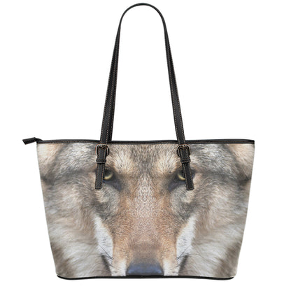 Jungle Wolf Print Leather Tote Bag
