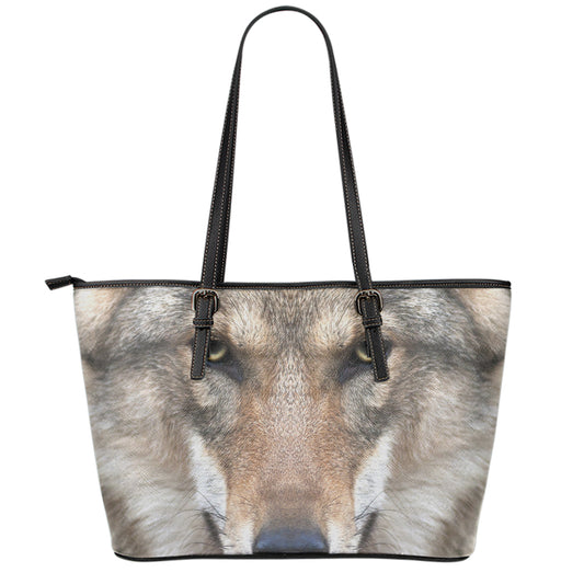 Jungle Wolf Print Leather Tote Bag