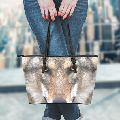 Jungle Wolf Print Leather Tote Bag