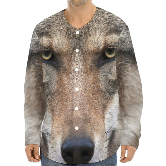 Jungle Wolf Print Long Sleeve Baseball Jersey