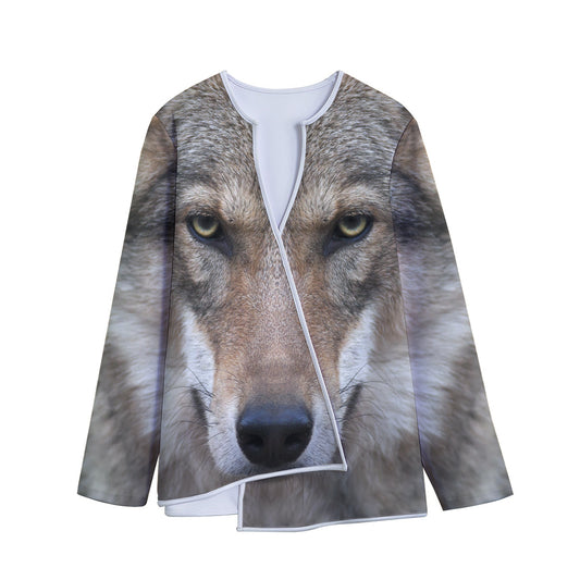 Jungle Wolf Print Long Sleeve Short Coat