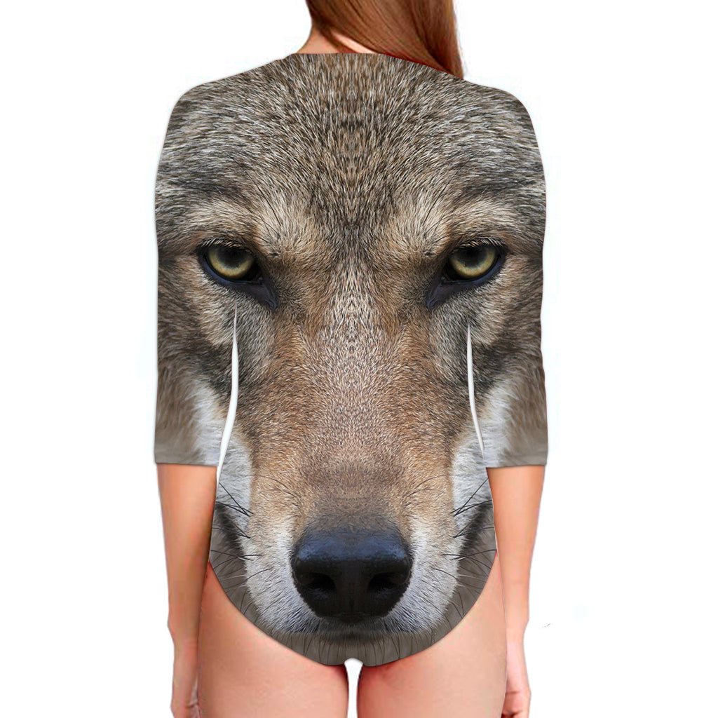Jungle Wolf Print Long Sleeve Swimsuit