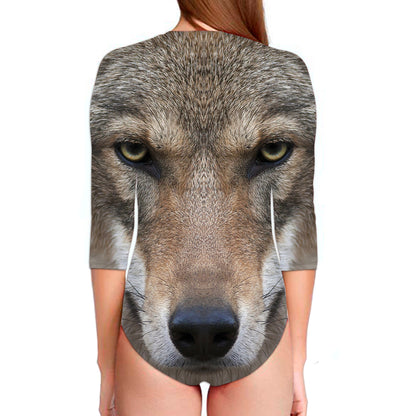 Jungle Wolf Print Long Sleeve Swimsuit