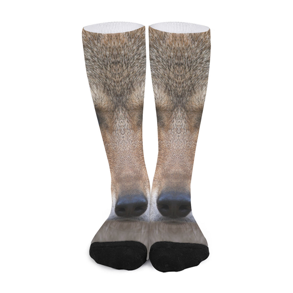 Jungle Wolf Print Long Socks