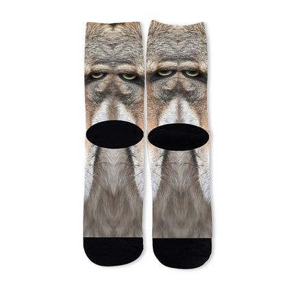 Jungle Wolf Print Long Socks