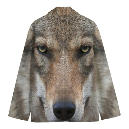 Jungle Wolf Print Men's Cotton Blazer