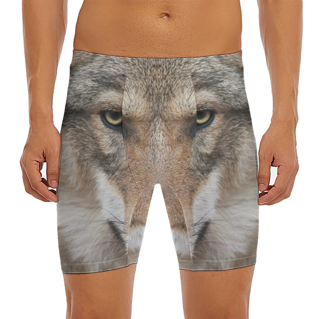 Jungle Wolf Print Men's Long Boxer Briefs