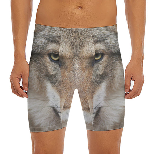 Jungle Wolf Print Men's Long Boxer Briefs