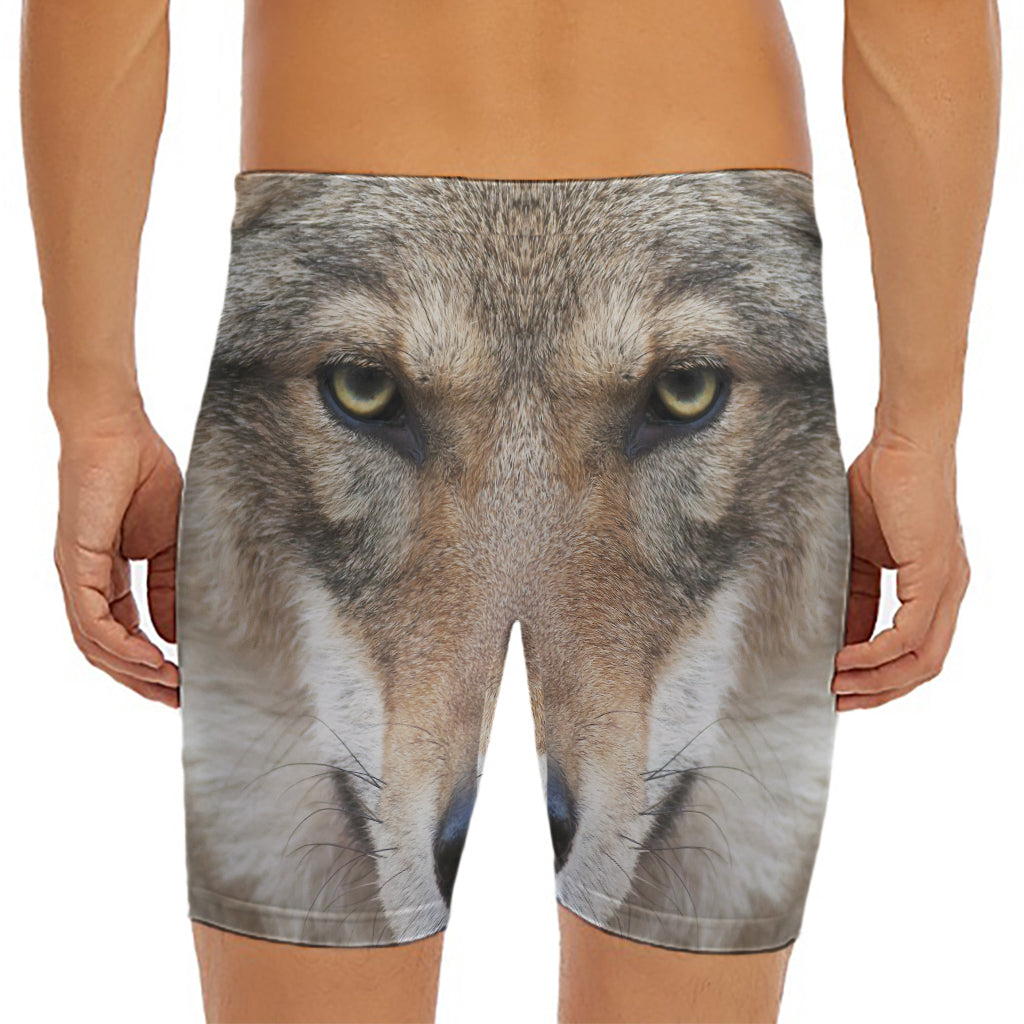 Jungle Wolf Print Men's Long Boxer Briefs