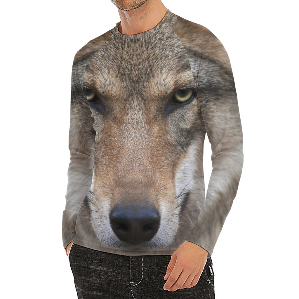 Jungle Wolf Print Men's Long Sleeve Rash Guard