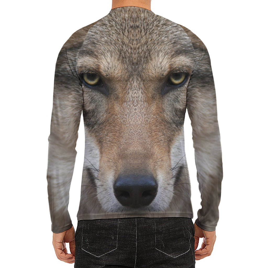 Jungle Wolf Print Men's Long Sleeve Rash Guard