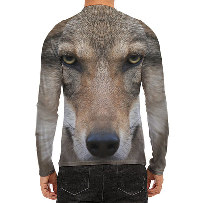 Jungle Wolf Print Men's Long Sleeve Rash Guard