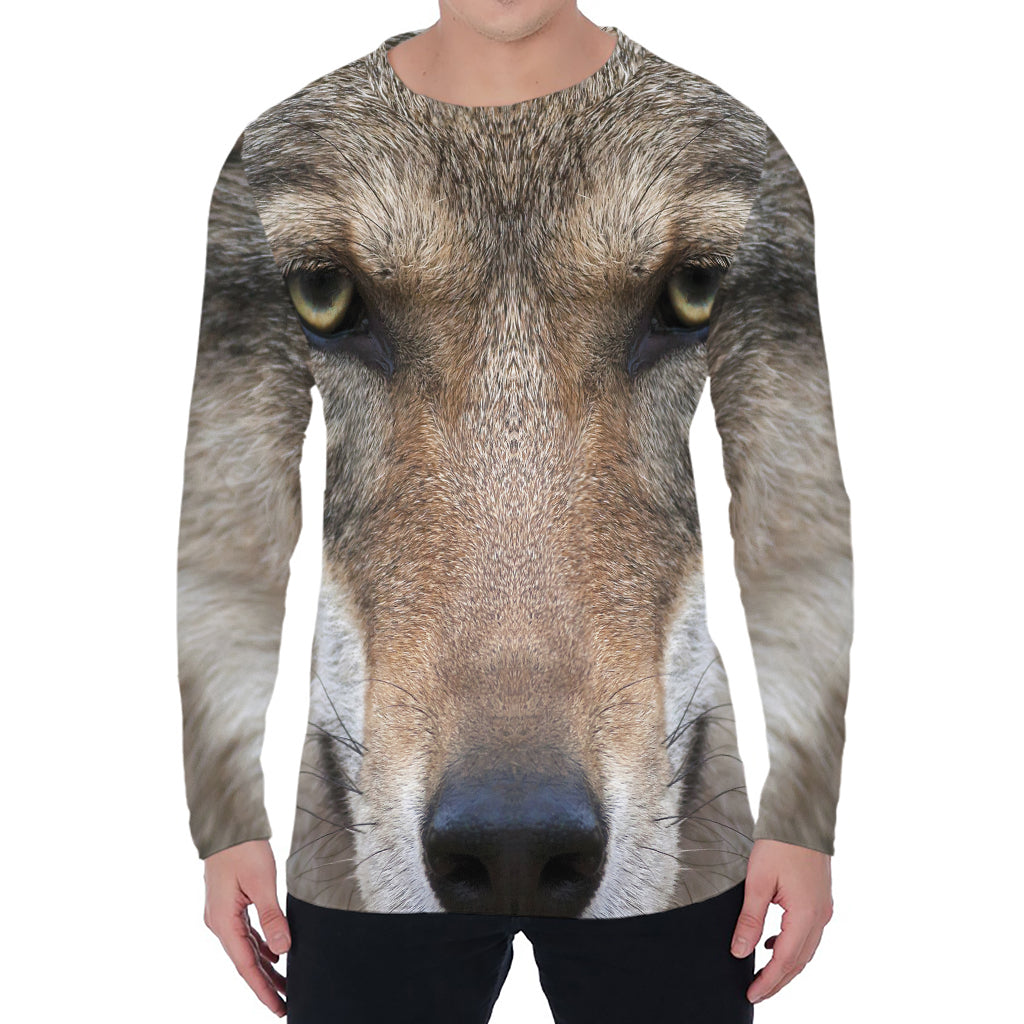 Jungle Wolf Print Men's Long Sleeve T-Shirt