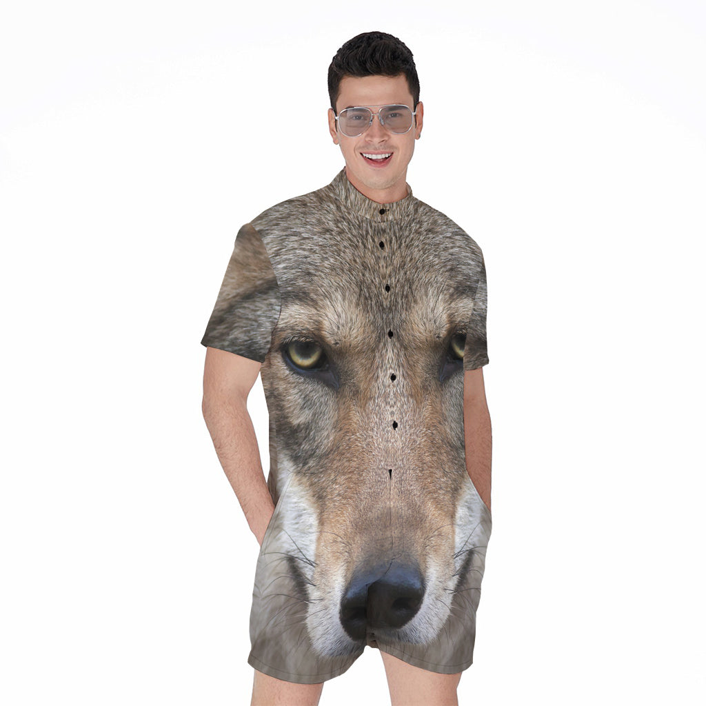 Jungle Wolf Print Men's Rompers