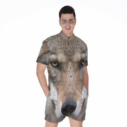 Jungle Wolf Print Men's Rompers