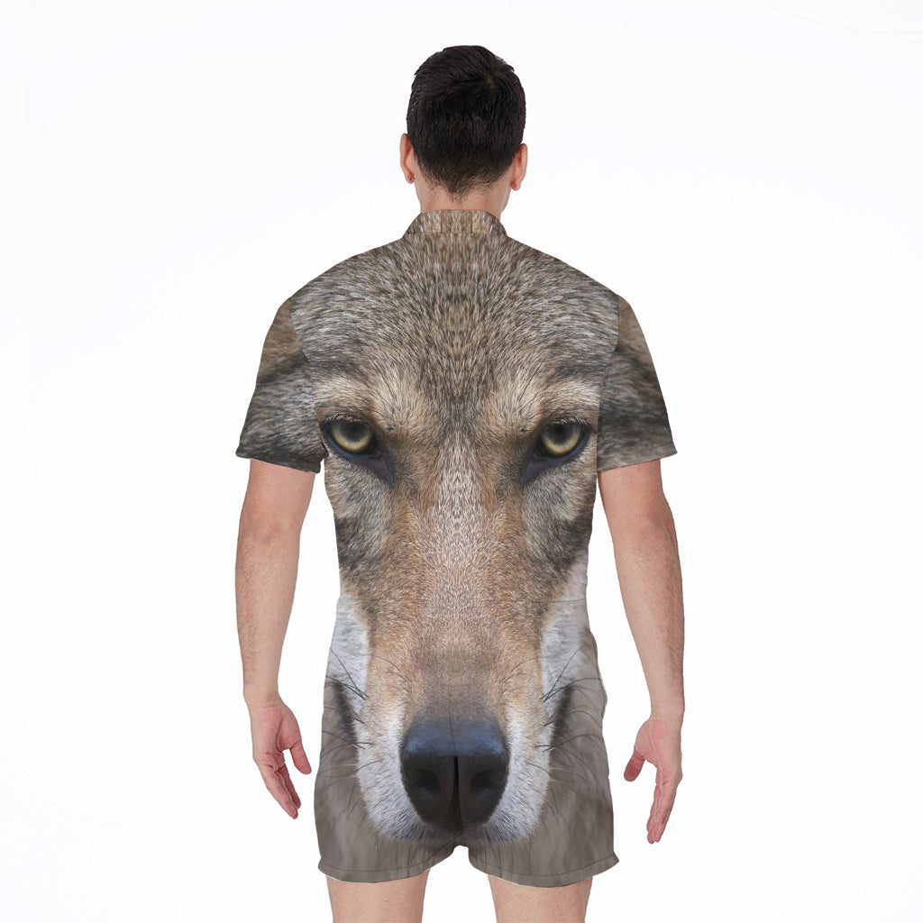 Jungle Wolf Print Men's Rompers