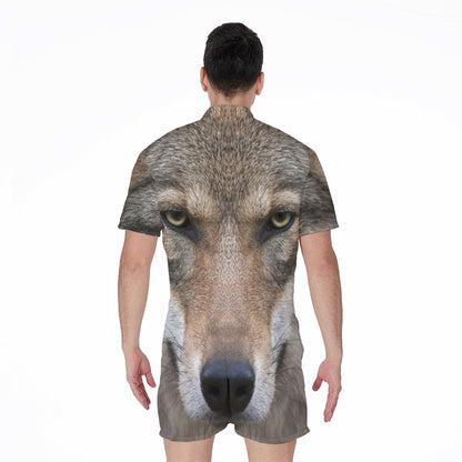 Jungle Wolf Print Men's Rompers