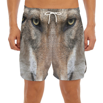 Jungle Wolf Print Men's Split Running Shorts