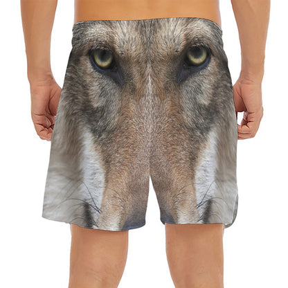 Jungle Wolf Print Men's Split Running Shorts