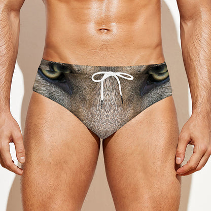 Jungle Wolf Print Men's Swim Briefs