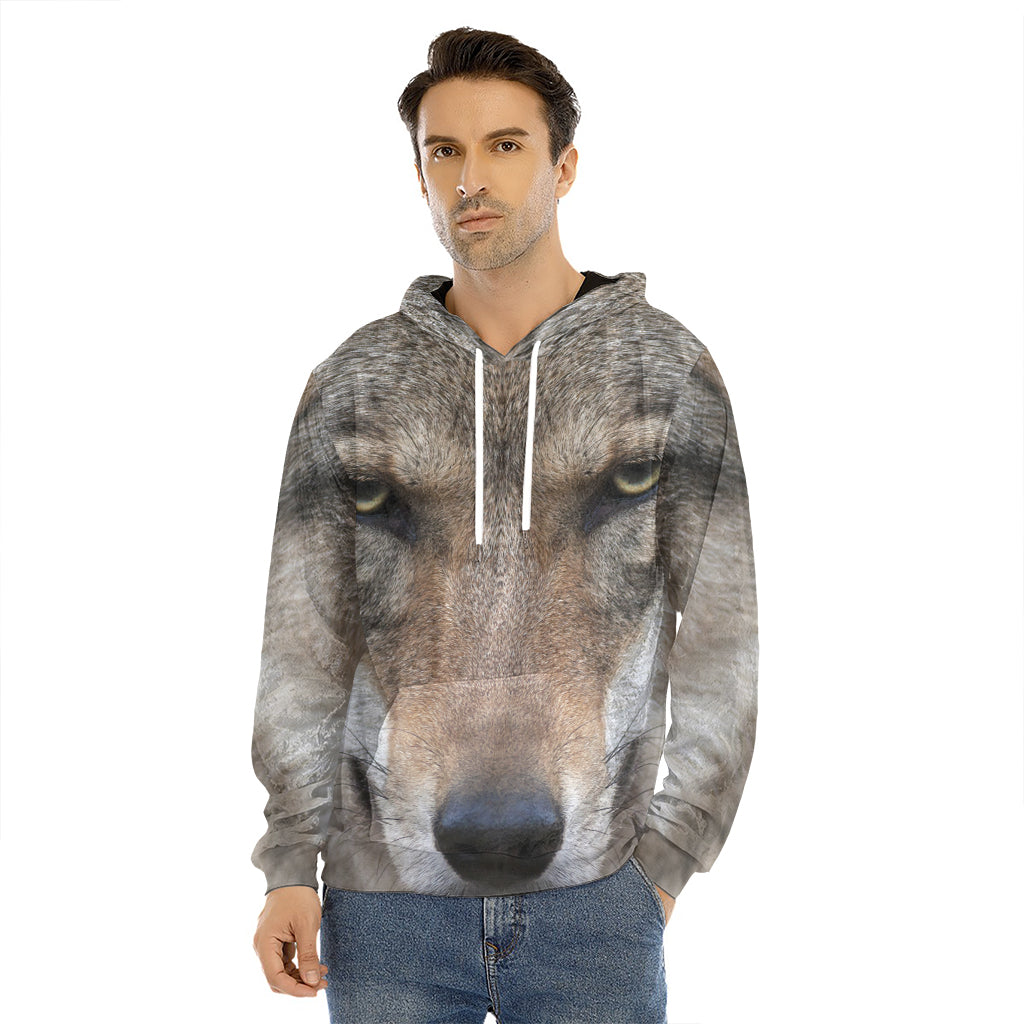 Jungle Wolf Print Men's Velvet Pullover Hoodie
