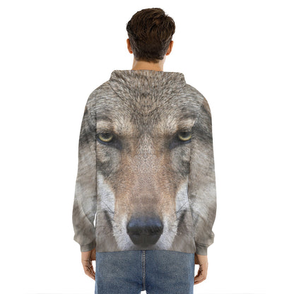 Jungle Wolf Print Men's Velvet Pullover Hoodie
