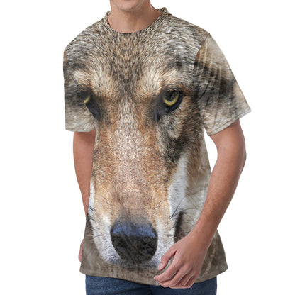 Jungle Wolf Print Men's Velvet T-Shirt