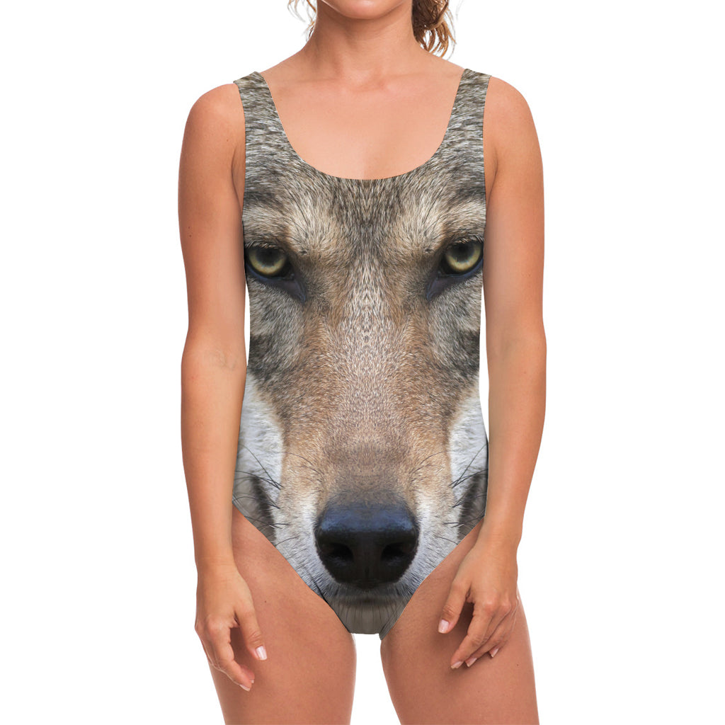 Jungle Wolf Print One Piece Swimsuit