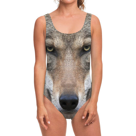 Jungle Wolf Print One Piece Swimsuit