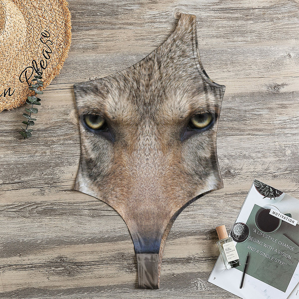 Jungle Wolf Print One Shoulder Bodysuit